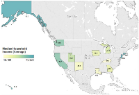 Figure 2:  A Geographical Portrayal of Median Survival in Months in SEER-participating States.